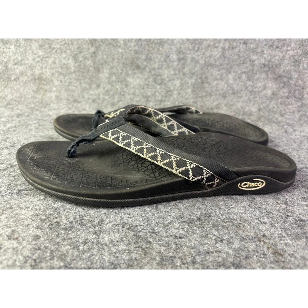 Chaco Flip Flop Sandals Womens 9 Black Geometric Pattern‎ LUVSEAT Footbed